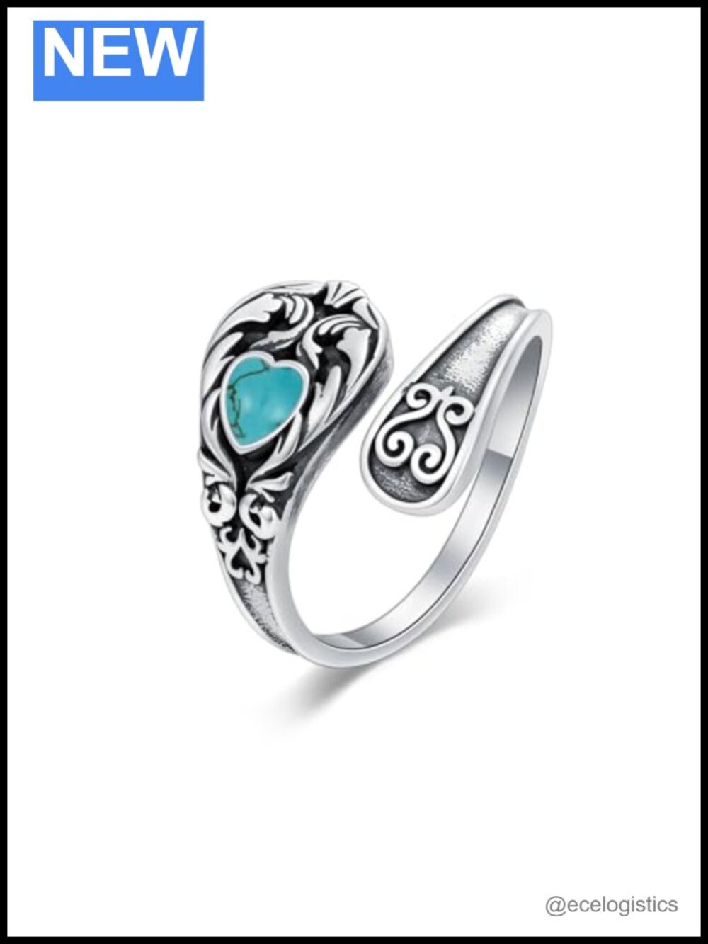 Vintage Filigree Ring 925 Sterling Silver Adjustable Turquoise Spoon Ring
